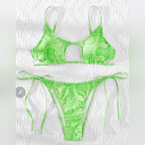 Lime Green Snake Skin Print Bikini Swimsuit - Size XL.